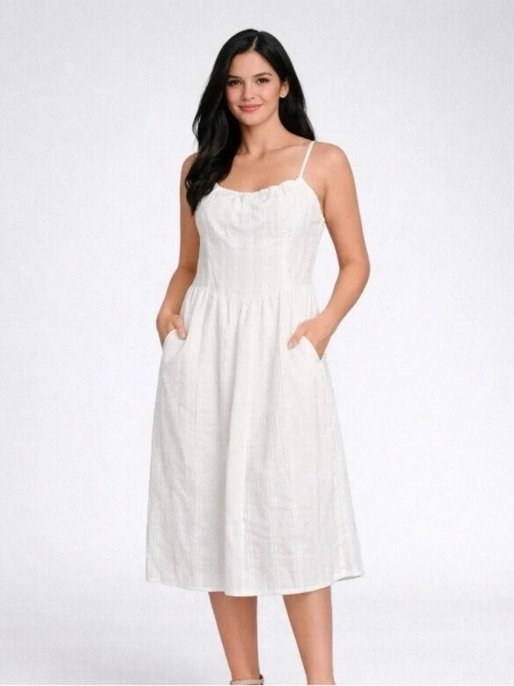 Wild fable White Sleeveless Midi Sundress with Pockets